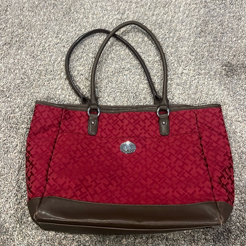 Tommy Hilfiger Red & Brown Tote Bag Purse
